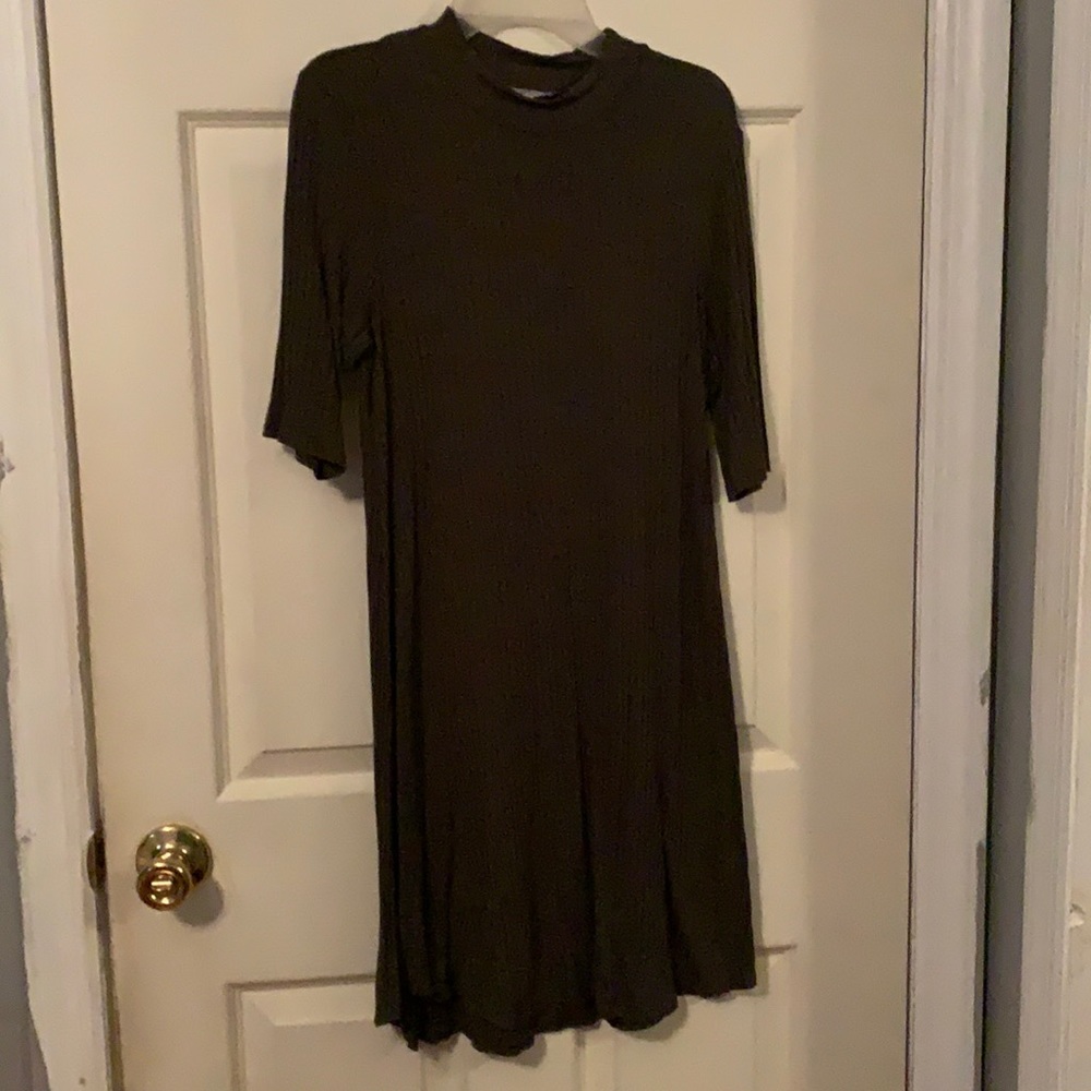 Olive green half turtle neck dress